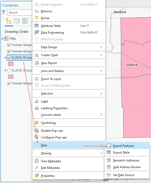 Export selected features