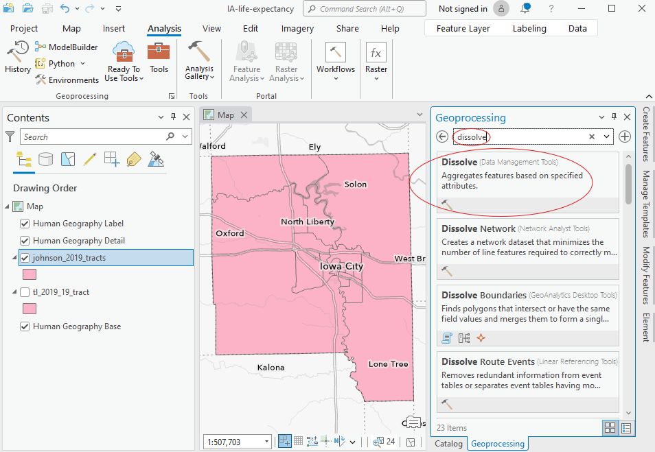 Locating the Dissolve tool
