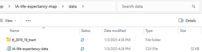 Folder structure for downloaded data