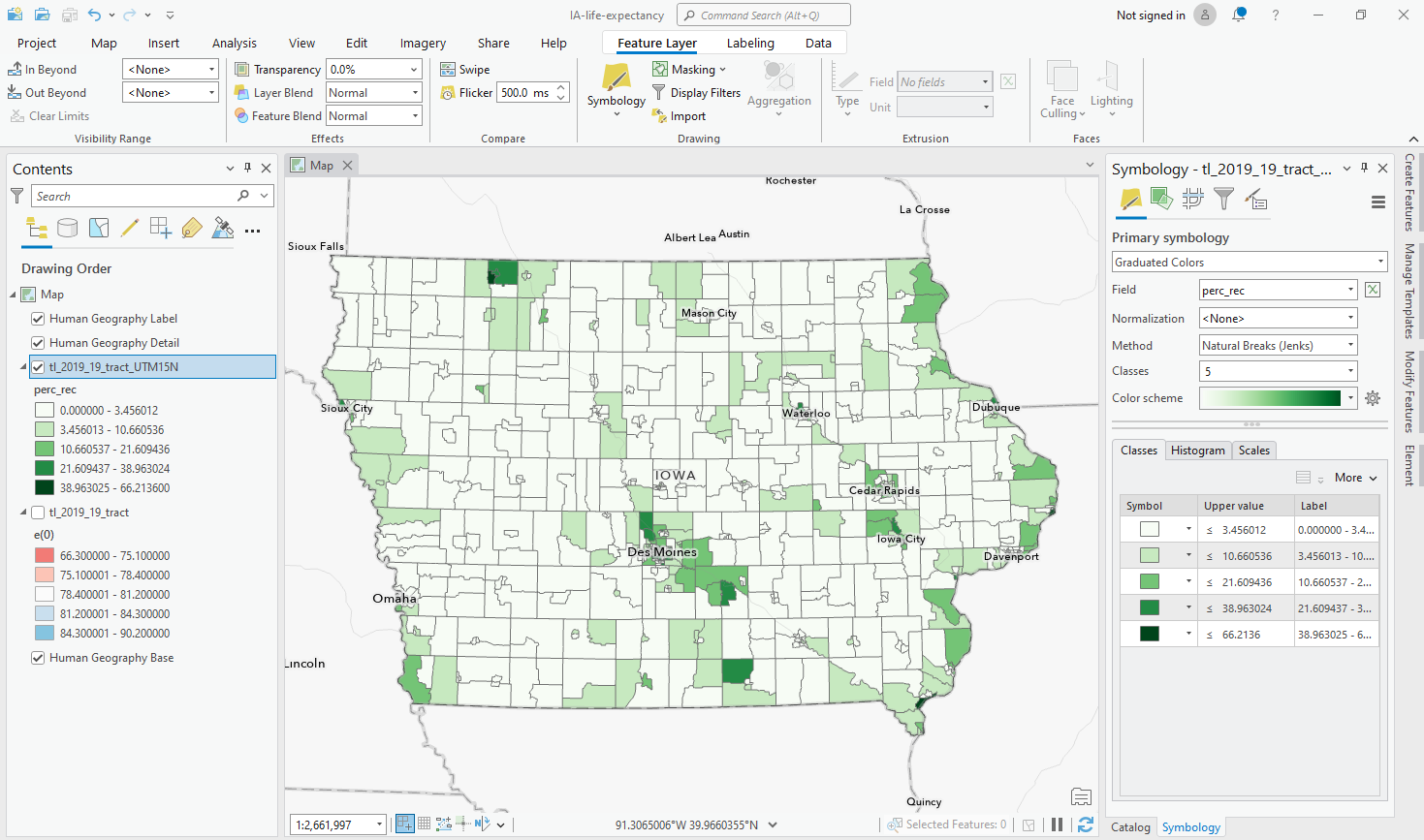 Visualizing percent recreational land by census tract