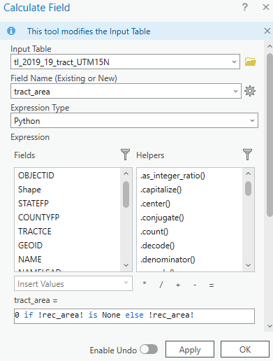 Convert null rec area values to zero